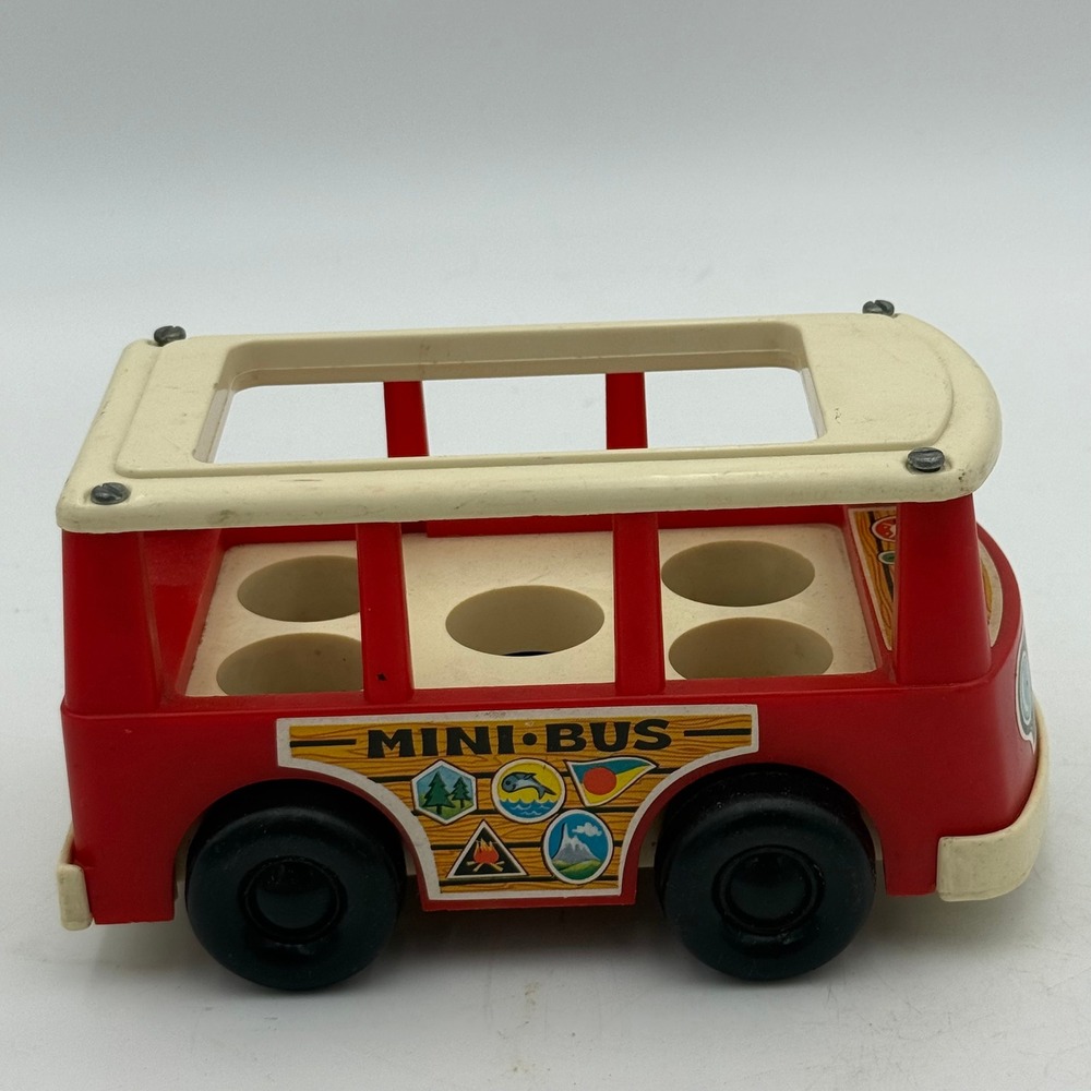 Vintage 1969 Fisher Price Little People Mini Bus FP-141 Red Toy Vehicle